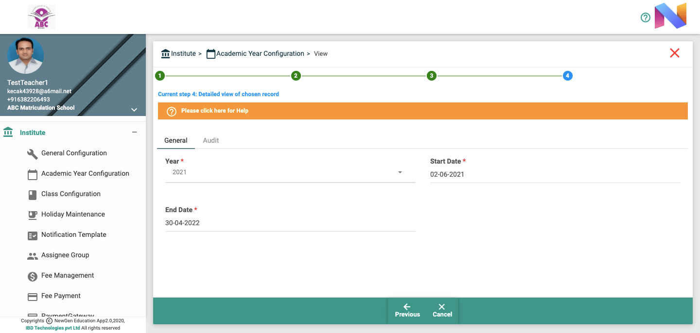 Admin Academic Year Configuration - General Details Image