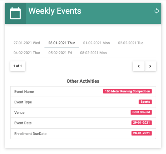 Admin dashboard - Weekly Events image