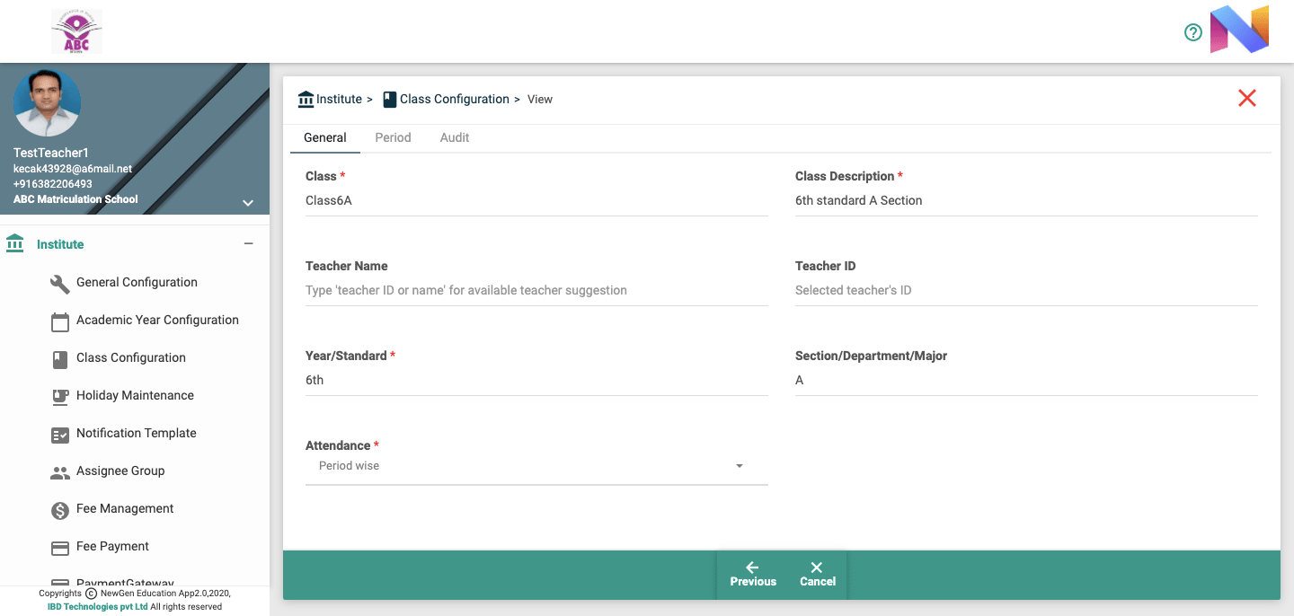 Class Configuration-General details