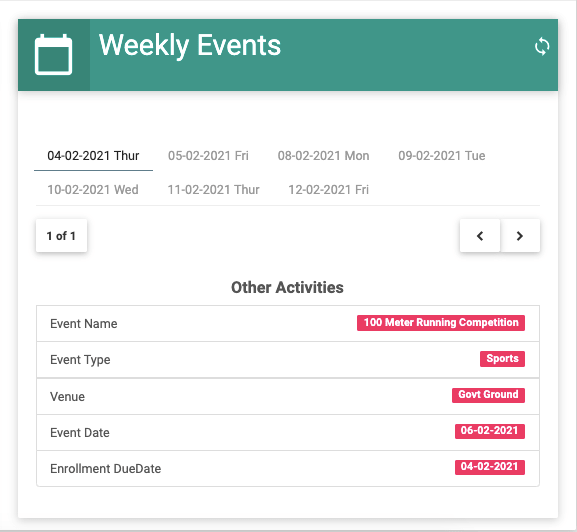 Parent dashboard - Weekly Events image