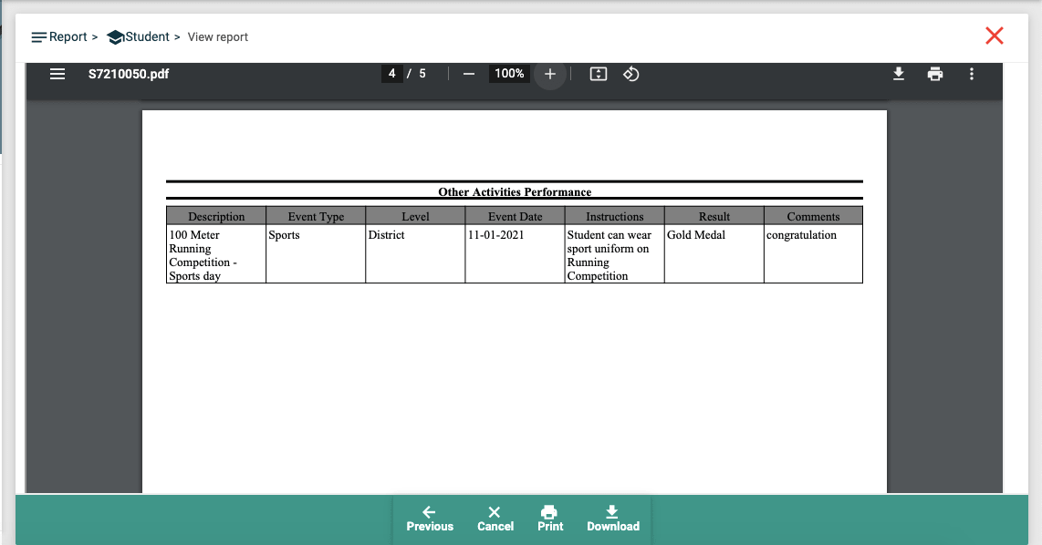 How to take Student Report?-Other Activity Performance details Image